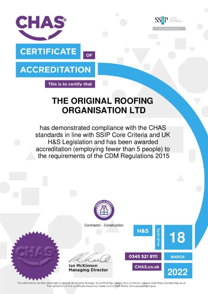 CHAS Certificate - The Original Roofing Company